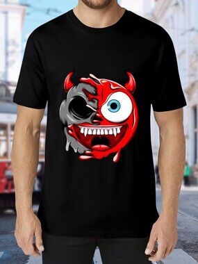 Men's Black Graphic Devil Face Short Sleeve Tee